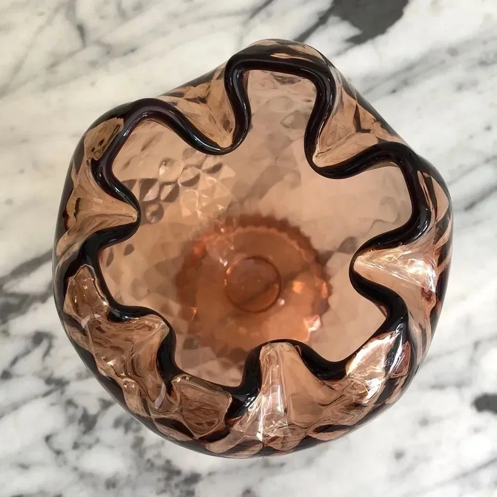 Fenton Vintage Cranberry Diamond Optic Glass Pedestal‎ Vase
